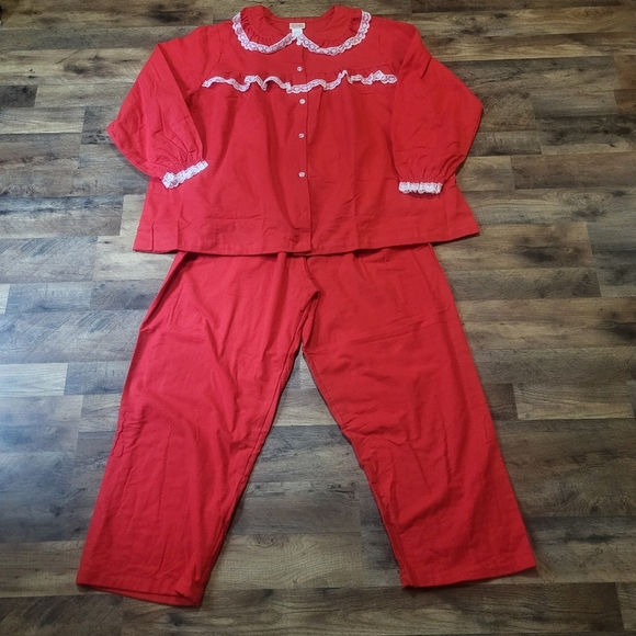 The Vermont Country Store Red Lace 2-Piece Longsleeve 100% Cotton Pajama Set 3XL - Picture 1 of 11